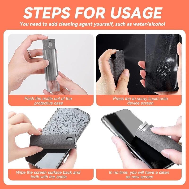 2 in 1 Microfiber Screen Cleaner Spray Bottle Mobile Phone Tablet Computer Microfiber Cloth Cleaning Wipes for Iphone Samsung Mi