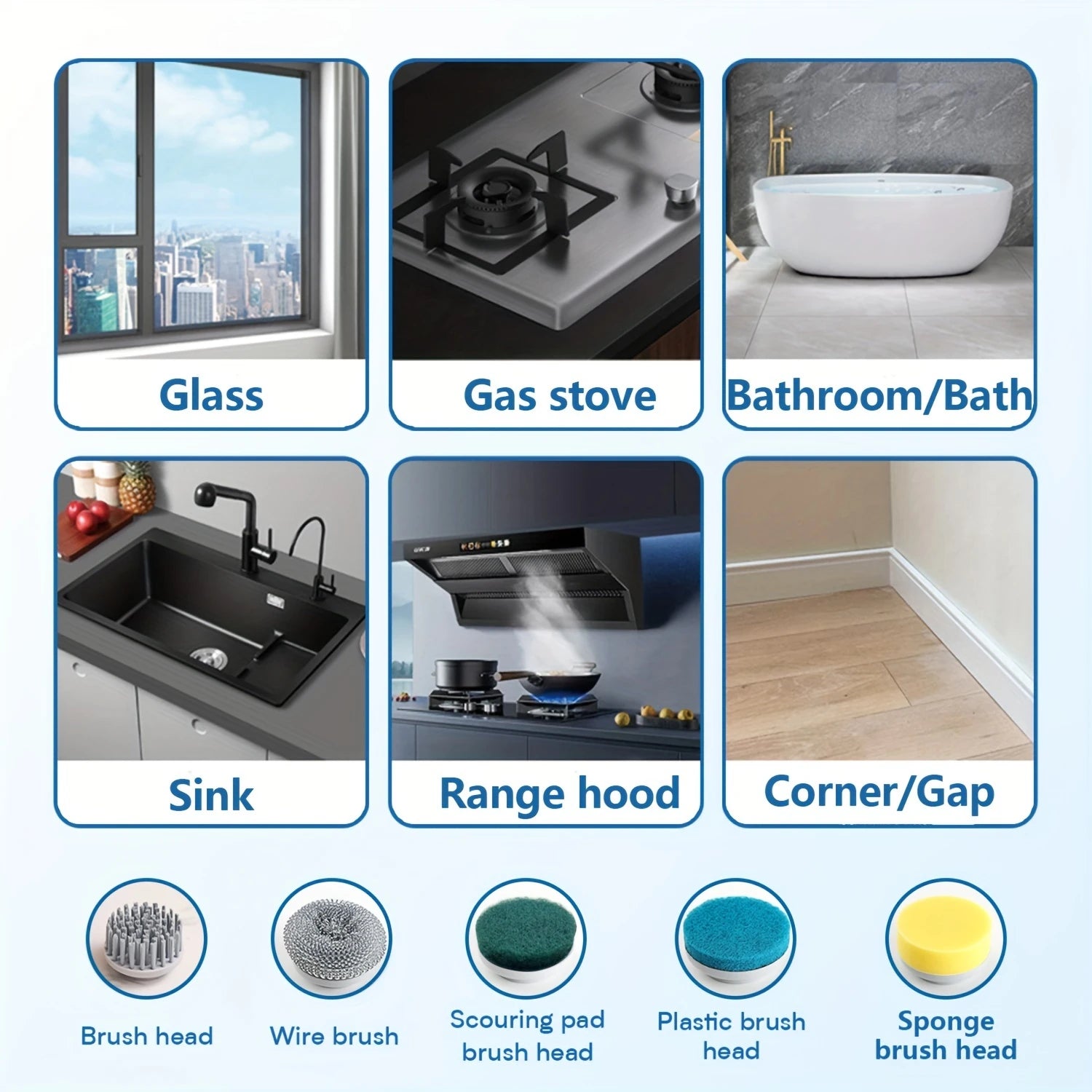 Multifunctional Electric Cleaning Brush Handheld Power Scrubber Kit for Kitchen Dish Washing Home Bathroom Cleaning Tools
